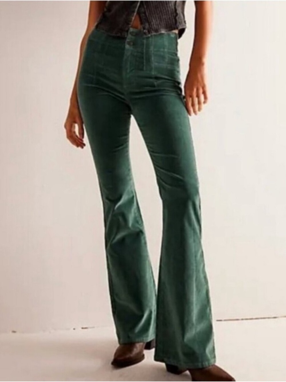 We The Free High-Waist Green Corduroy Flare Pants, 30in inseam
